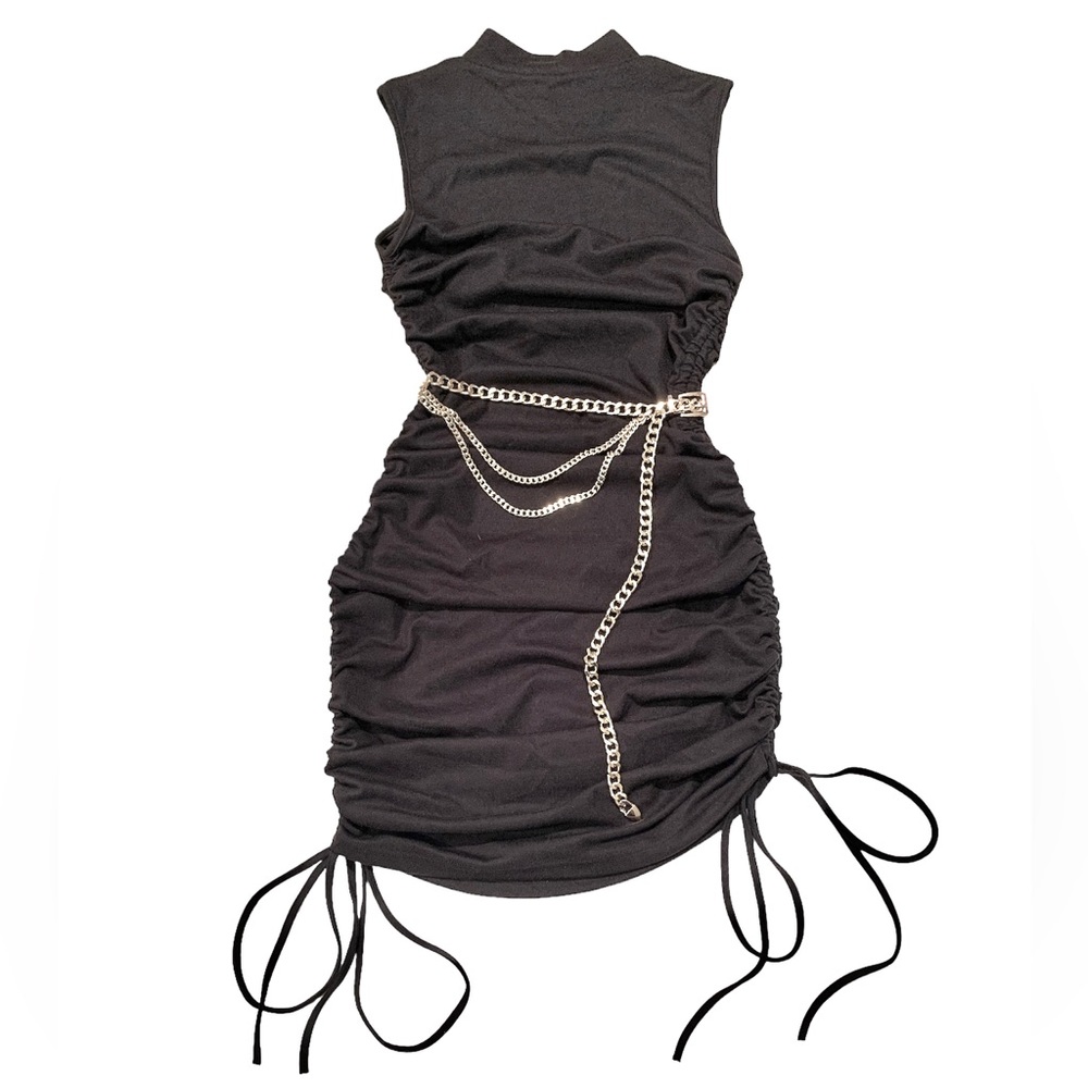 Tie String Sides Mock Neck Dress